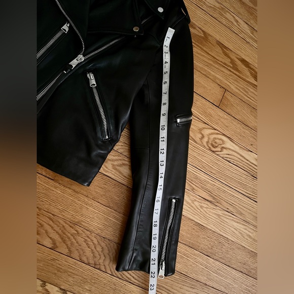 AllSaints Darnley Black Leather Biker Jacket US 10 - Picture 7 of 14